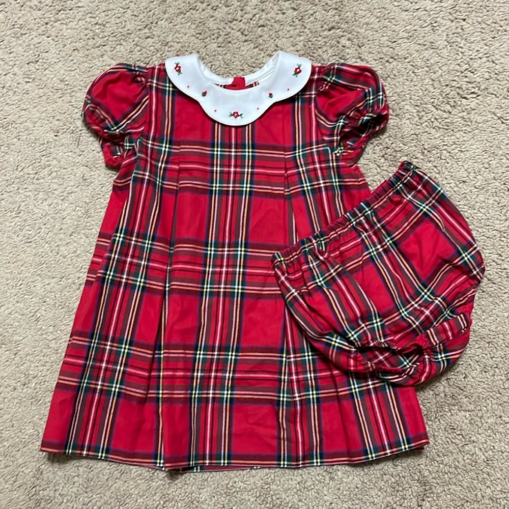 Adorable baby girl plaid Christmas dress by Edgehill Collection, size 12 mo.
